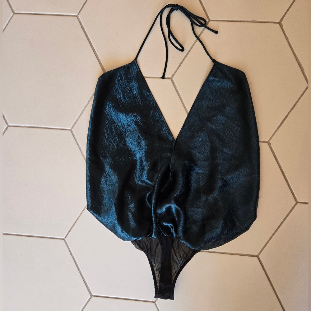 Intimately Free People green satin bodysuit size medium